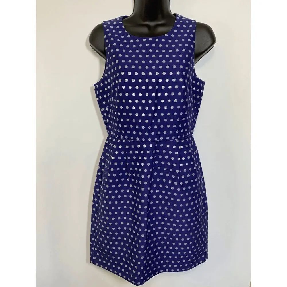 J Crew Womens Midi Dress Polka Dots Sleeveless Blue Size 2